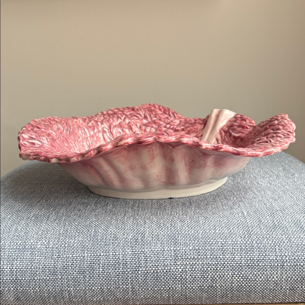 F&F Cabbage Leaf Red Pink Serving Bowl Dish Lettuce Large Vintage Rare 1989 - Picture 6 of 14